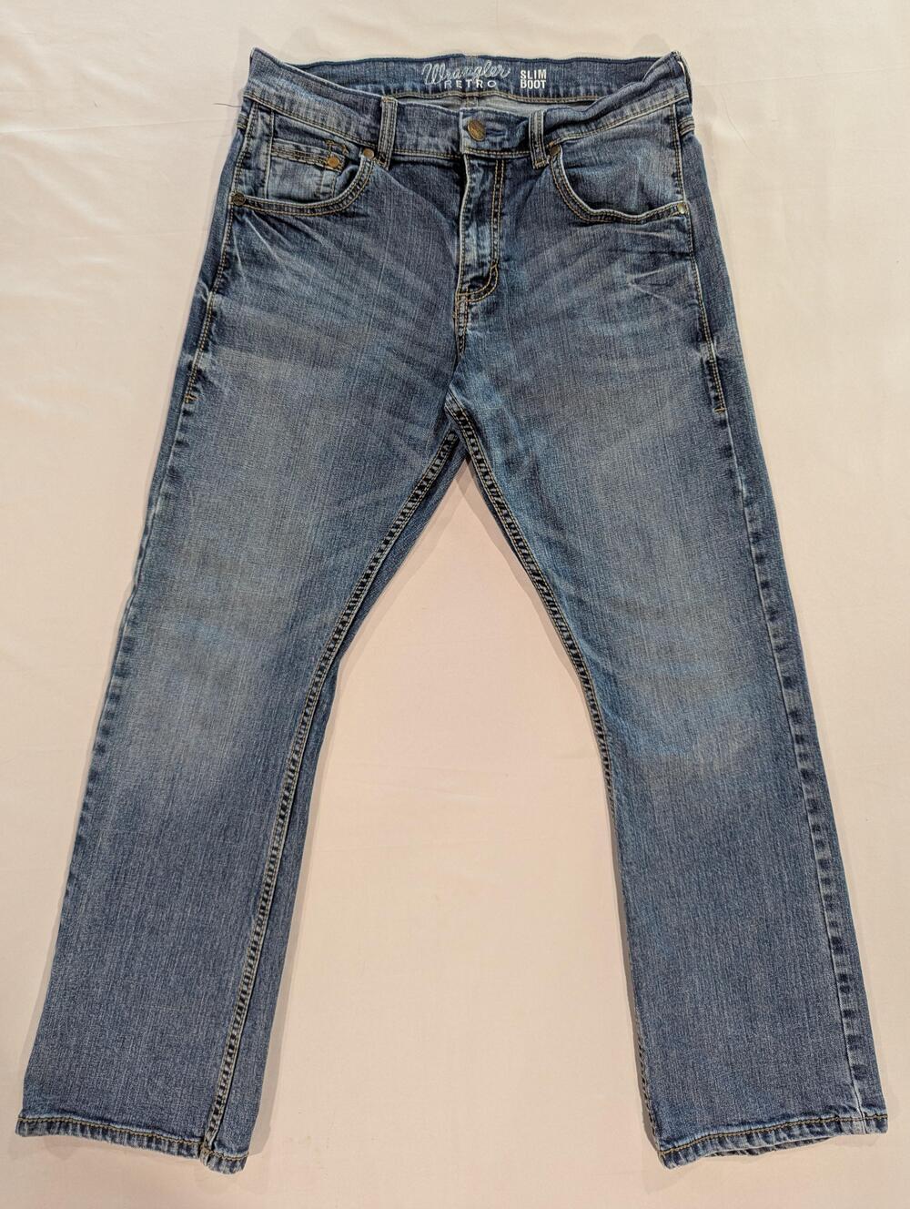 Wrangler Retro Jeans Mens 30x30 Blue Med Wash Slim Boot Stretch Denim WLT77LY